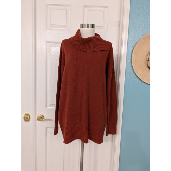 Nordstrom Signature 100% Cashmere Burgundy Split Neck Sweater Size XL Dry Clean - Picture 2 of 8